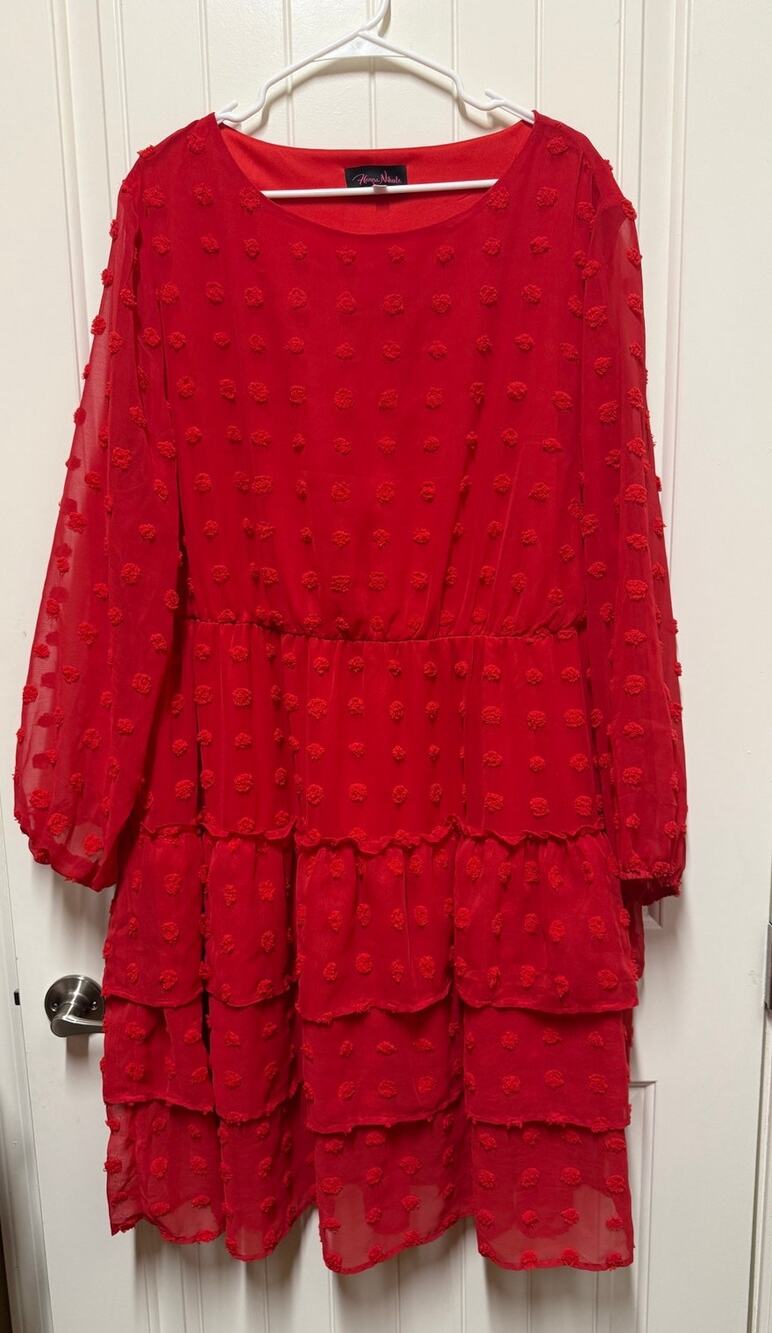 Red Dress Holiday sheer sleeves polka dot Womens Plus size 22W